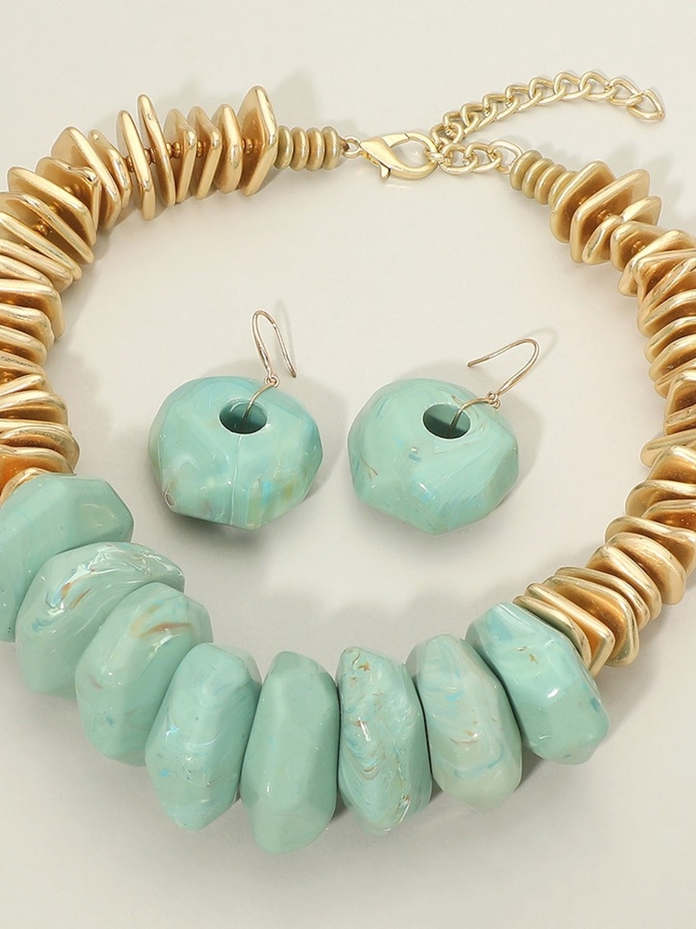 Gold and Mint Statement Necklace & Earring Set